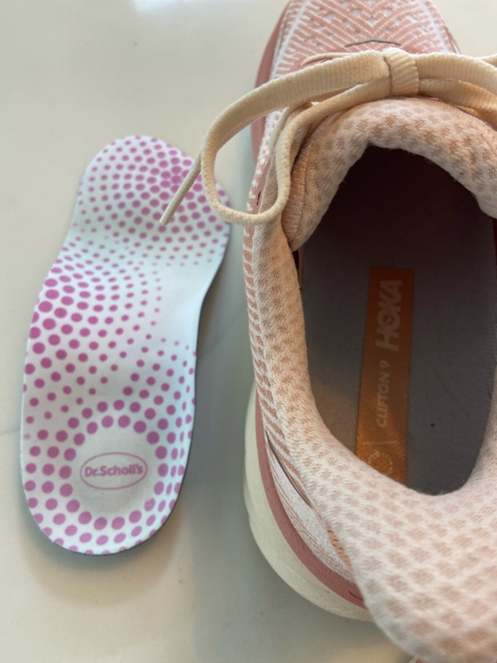Hoka Clifton Women's Athletic Shoes in Blush Pink and White - Picture 5 of 16